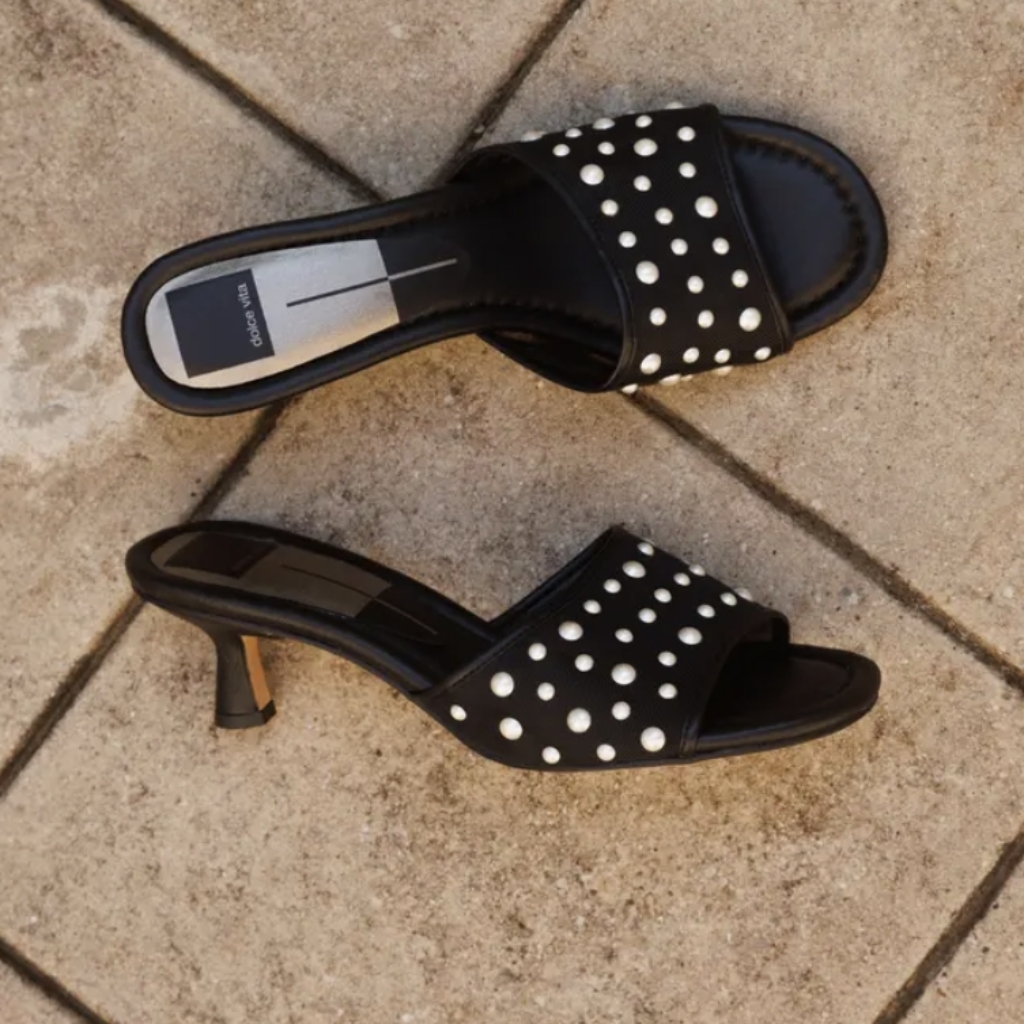 Dolce Vita Meeza Pearl Elegant Blk W/ White Faux Pearl Detail Women's Heels Nib